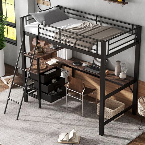 Cama Litera 90x200 Cm Estructura Metal Y Madera Negro (1/5)