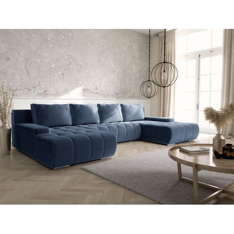 Wohnlandschaft Sofa mit Schlaffunktion VOGAR Stoff Poso Blau (1/4)