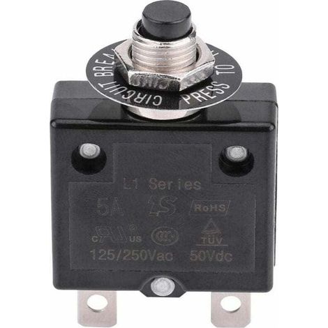 Disjoncteur 5A Interrupteur thermique de réinitialisation en option, 125-250V AC 50V DC Disjoncteur à bouton-poussoir de protection contre les surcharges de courant (1/5)