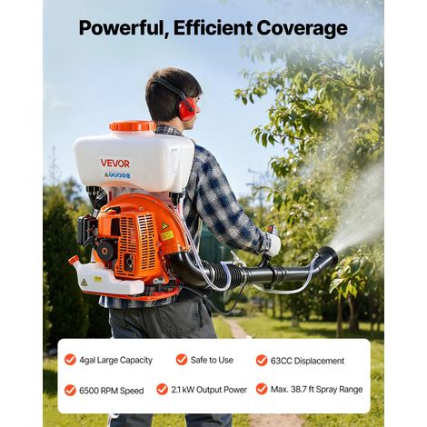 Pulvérisateur à Dos Thermique, Moteur 63 cc 2,1 kW, Brumisateur à Dos à Essence avec Réservoir 16 L, Système Pulvérisation Poudre et Liquide, pour Entretien Cultures de Jardinage, Agriculture (1/5)