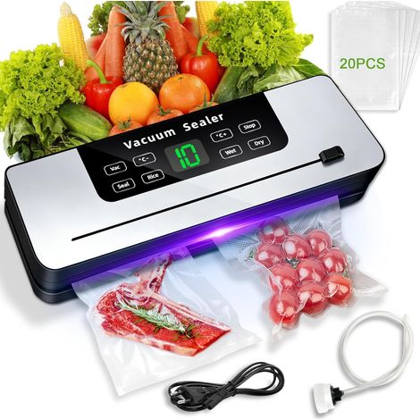 Machine Sous Vide Alimentaire, Automatique Secs et Humides Appareil de Mise Sous Vide, Machine à vide Appareil avec Couteau de Coupe, Sacs Sous Vide et Tube Sous Vide (1/5)