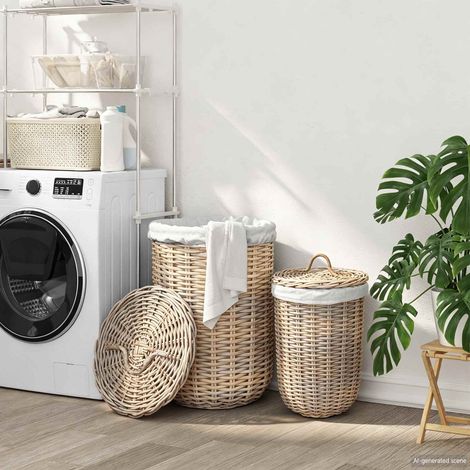 vidaXL Cesto per la biancheria con coperchio 2 pcs Grigio Kubu (1/5)