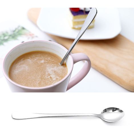Cuillères à long manche en acier inoxydable, élégantes et multifonctionnelles, pour mélanger le café, le thé et les desserts (lot de 3), tête pointue. (1/5)