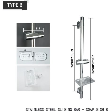 (Barre uniquement avec support B) Barre de douche réglable, tige de levage, colonne de douche murale extensible, pommeau de douche à 3 jets, rehausseur de douche chromé pour salle de bain. (1/5)