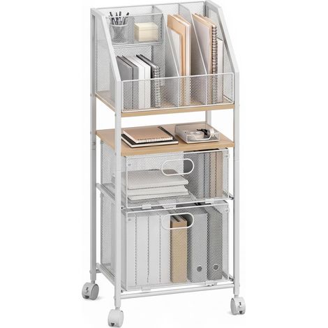 COSTWAY Chariot de Rangement à Roulettes pour Fichier, 37x26x84cm,Blanc (1/5)