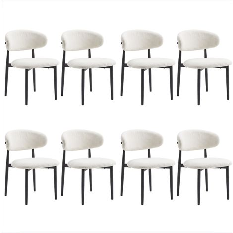 Lot de 8 chaises de salle à manger Lulu - Tissu Chenille Déperlant Blanc Cassé / Pieds Noirs (1/5)