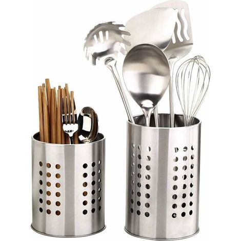 Set of 2 stainless steel kitchen utensil holders to organize drawers and work surfaces (1/5)