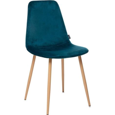 Lot de 2 chaises style Vintage "Marylin" Velours & pieds métal imitation hêtre Atmosphera - Bleu canard - Bleu canard - (1/3)