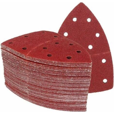 Prio-Triangles de Ponçage │60 pièces │ 11 trous │ 105 x 152 mm │ Mixpack (10 x grain 40/60/80/120/180/240 chacun) │ pour ponceuses multiples │ Feuilles Abrasives │ Papier Abrasif, (1/4)