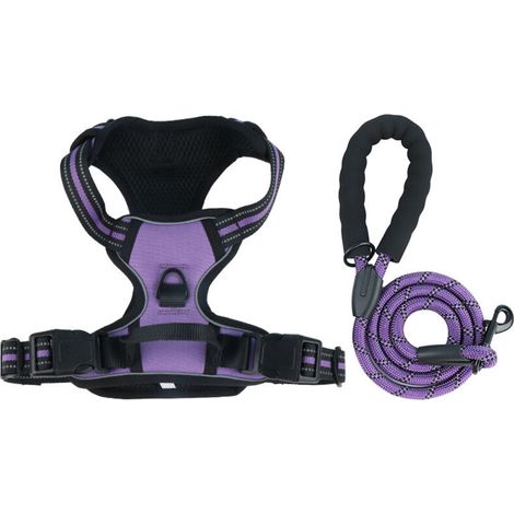 No Pull Dog Harness with Leash Included, Breathable, Adjustable Fit, Heavy Duty, Reflective, Great for Small, Medium, Large Dogs (Baby Purple, M) (1/5)