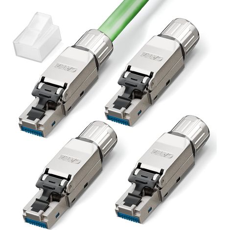 Shielded RJ45 Connector Toolless Cat7 10Gbps 600MHz Pack of 4 Gold Coated RJ45 Plug Toolless For Pose Cable Cat 7 Cat6A, Compatible 22-24 AWG Laying Cables, Reusable (1/5)