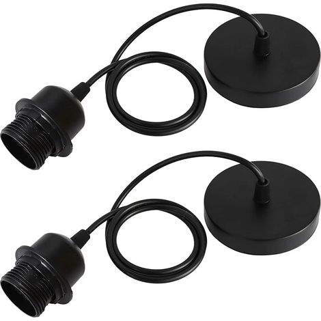 Set of 2 E27 Pendant Light with Screw Ring, Adjustable Cable 150 cm, E27 Pendant Light, Compatible with Lampshade, for Ceiling Lighting Living Room, Bedroom (Black) (1/5)