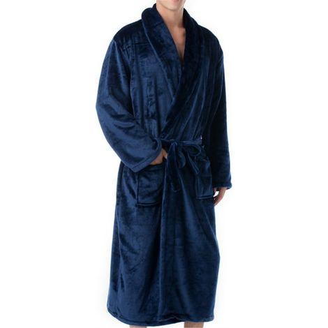 Peignoir Homme Col Châle Polaire Doux, Robe de Bain Spa, Vêtement Chaud Moelleux, Cadeau Idéal (1/3)