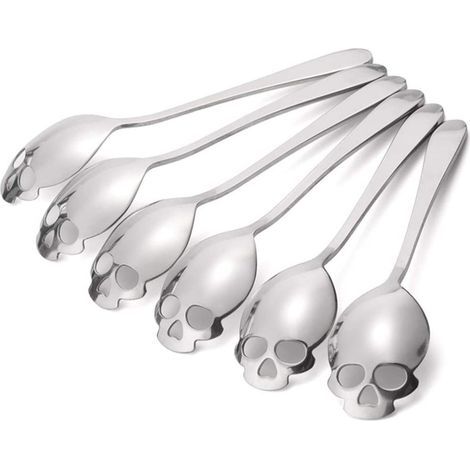 6 cuillères à café en forme de crâne, en acier inoxydable15cm, compatible lave-vaisselle (1/5)
