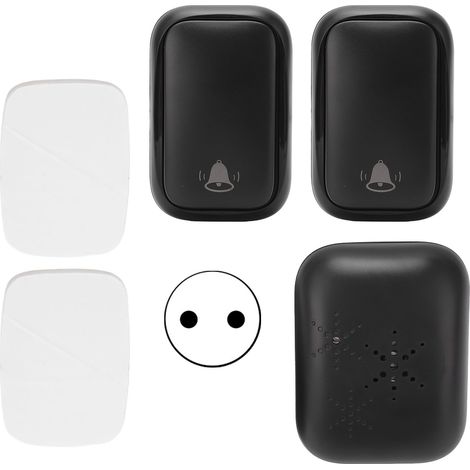 Sonnette sans fil auto-alimentée 110-230V AC, kit 1 récepteur + 2 boutons poussoirs sans pile, pour maison, prise UE. (1/5)