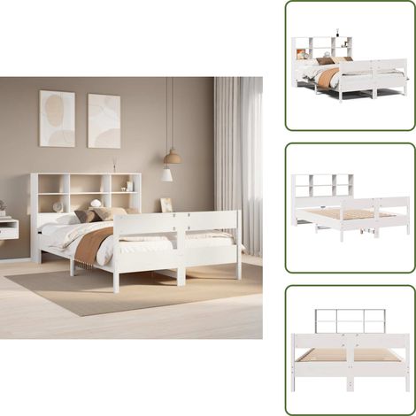 vidaXL Lit bibliothèque sans matelas blanc 160x200 cm bois pin massif