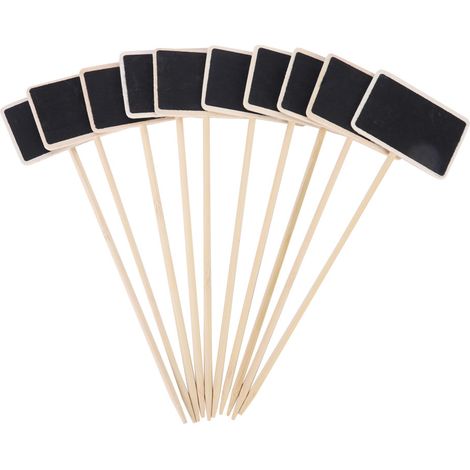 Lot de 10 étiquettes plantes en bois tableau noir mini avec tige ronde longue pour jardin mariage (1/5)