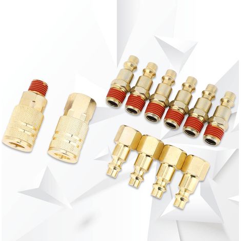 Lot de 12 raccords rapides pneumatiques en laiton plaqué, connecteurs rapides NPT 1/4 po (1/5)