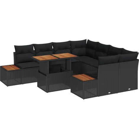 Garden Sofa Set with Storage 9 pcs Black Poly rattan vidaXL