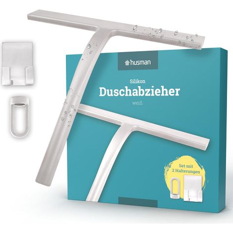Raclette de douche en silicone blanc - Raclette de douche - Accessoires de salle de bain - Raclette de fenêtre avec support sans perçage pour paroi de douche - Raclette de fenêtre - Accessoires (1/5)