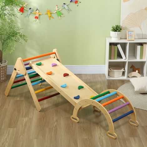 Arche d'escalade triangulaire 5 en 1 pour enfants avec rampe d'escalade réversible, toboggan et balançoire (multicolore) (1/5)