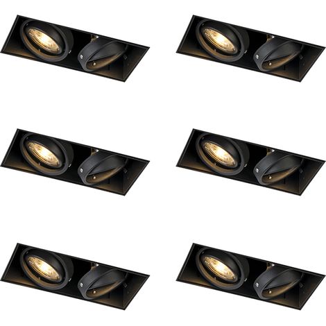Set mit 6 Einbaustrahlern schwarz GU10 verstellbar rahmenlos 2-flammig - Oneon