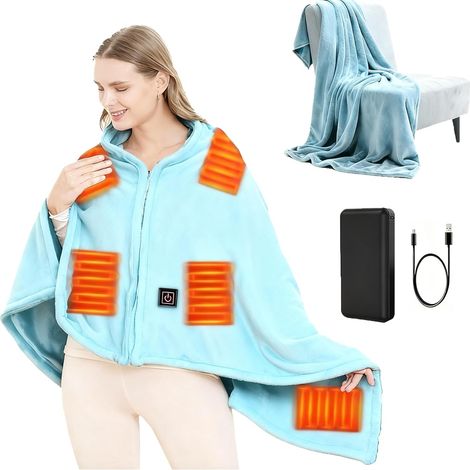 Couverture chauffante USB avec batterie de 10 000 mAh, 150 x 80 cm, couverture chauffante sans fil, 3 niveaux de température, couverture électrique en flanelle pour bureau, pause déjeuner, voyage en (1/5)