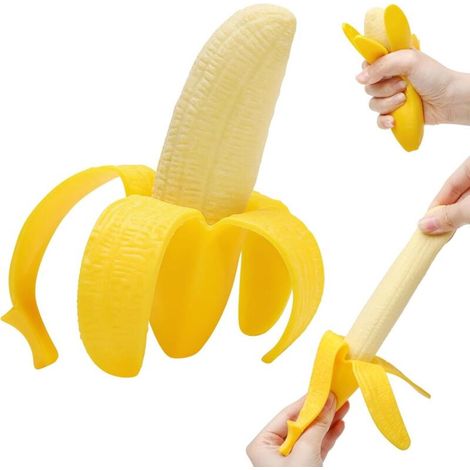 Lot de 2 jouets anti-stress relaxants - Bananes à peler et à presser - Banane réaliste et moelleuse - Douce - 13,2 cm x 3,6 cm - Malaxée à la main - Pression - 13,2 cm (1/5)