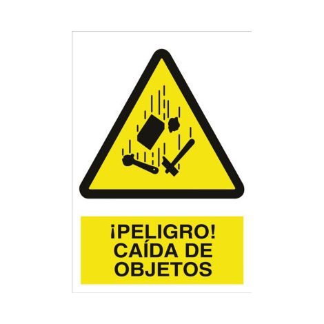 Señal poliestireno 420x297mm, advertencia peligro caída de objetos.