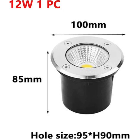 (DM100mm 12W 1Pcs-DC12-24V 4000K) Projecteur LED encastrable étanche IP67 pour terrasse ou jardin, multi-tension AC110V/220V. (1/5)