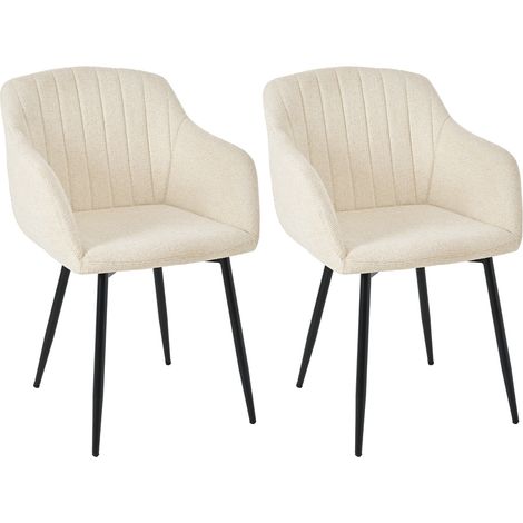 GOEURVANT Lot de 2 Chaises de Salle à Manger Crème - Tissu Chenille Doux, Design Ergonomique avec Accoudoirs, Rembourrage Épais, Pieds en Métal, 150 kg