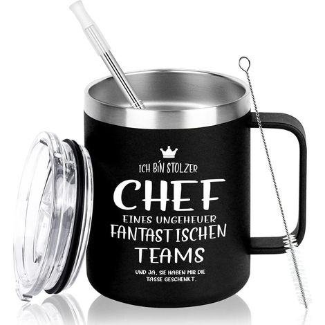 Edelstahl Thermobecher mit Henkel 350ml, Schwarz, Geschenk für Chef (1/5)