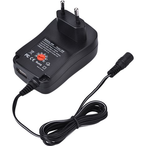 Adaptateur Secteur Universel 30W 5V 2.1A avec 6 Embouts et Port USB, Tensions Réglables 3V-12V pour l'Europe (1/2)