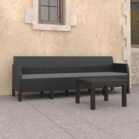 Salon de jardin 2 pcs Ensemble Table et Chaise de Jardin - avec coussins PP Rotin Anthracite BV563047 - BonneVie (1/5)