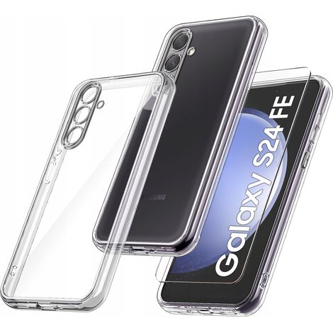 Custodia per Samsung Galaxy S24 FE incolore, sottile, rinforzata a 360°, trasparente + vetro (1/4)
