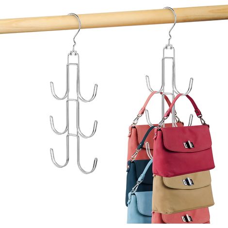 Geldbörsen-Aufhänger im 2er-Pack – Geldbörsen-Organizer aus Metall – Garderoben-Aufhänger – Rucksack-Halter – platzsparende Kleiderbügel – Silber (1/5)