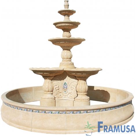 FUENTE DE PIEDRA ARTIFICIAL CENTRAL EXTRA GRAN ROSANA FLORENSAL OCRE CON BOMBA Y CERCO PARA JARDIN (1/5)