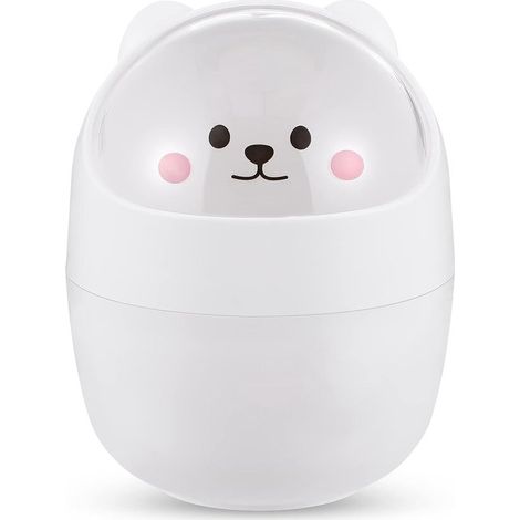Mini papelera de escritorio adorable con tapa - papelera con forma de gato de dibujos animados con tapa giratoria - mini papelera de encimera - papelera pequeña de encimera - Wit (1/5)