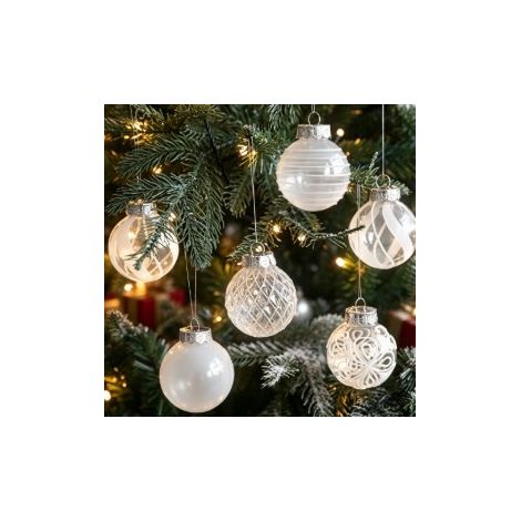 boules de noel argentées et blanches 5 cm lot de 25 pieces en pot boules suspendues pour sapin de noel finition pailletée et chromée décoration festive maison fête de noel (1/4)