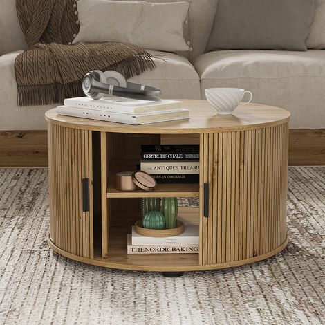 Table basse Selva, Chêne, 80x80cm avec porte coulissante, Vicco