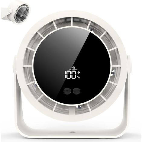 Ventilateur 3600 mAh – Contrôle 1-100 – Écran LED – 5 vitesses – Table/mural – Tactile – Blanc – Sans fil – Pour bureau, camping, maison – Précis et durable (1/4)