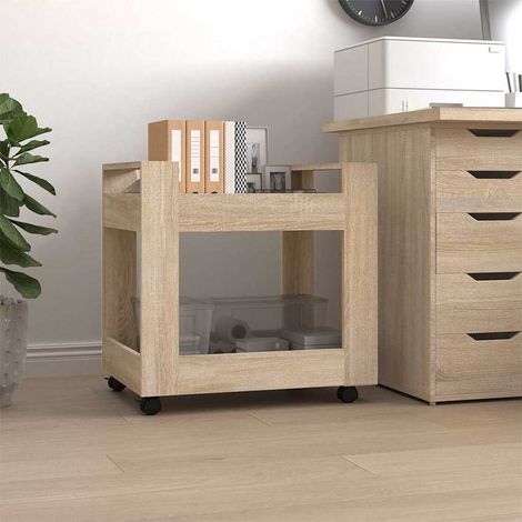 Chariot de bureau à roulettes 2 tablettes en bois d’ingénierie chêne sonoma 60 x 45 x 60 cm - PANGIVO (1/5)