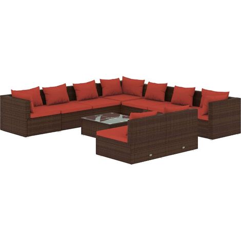 Maison Exclusive - 10-tlg. Garten-Lounge-Set mit Kissen Braun Pol (1/5)