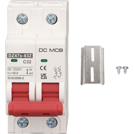 Disjoncteur miniature 2P 32A DC1000V 6000A pouvoir de coupure pour système solaire photovoltaïque (1/5)
