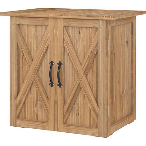 Gartenhaus aus Holz mit 2 Türen und Griffen, Landhausstil, 77 x 55 x 72 cm, Braun