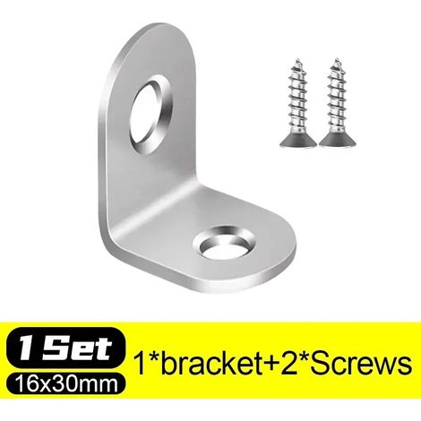 (1 jeu - 16 x 30 mm) Équerres d'angle en L en acier inoxydable, fixations à angle droit (90°) pour meubles en bois, cadres de lit et armoires (1/5)