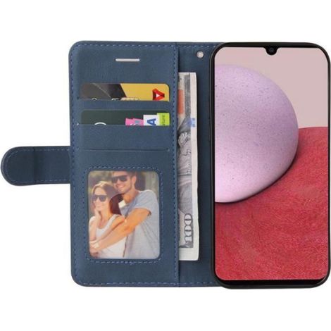 Verre trempé+Coque pour Samsung Galaxy A14 4G/5G Case,Etui PU Cuir Portefeuille Housse et Magnétique Flip Pochettet (Bleu et rouge) (1/4)