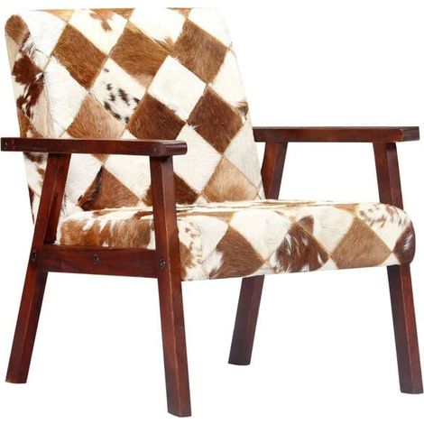 Fauteuil en cuir de chèvre véritable blanc et marron (1/5)