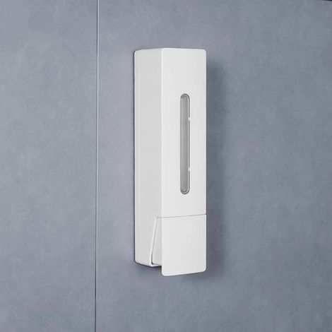 Distributeur de savon manuel mural double tête (blanc, simple) pour shampoing, hôtel, maison, salle de bain, grande capacité (400 ml). Sans perçage. (1/5)
