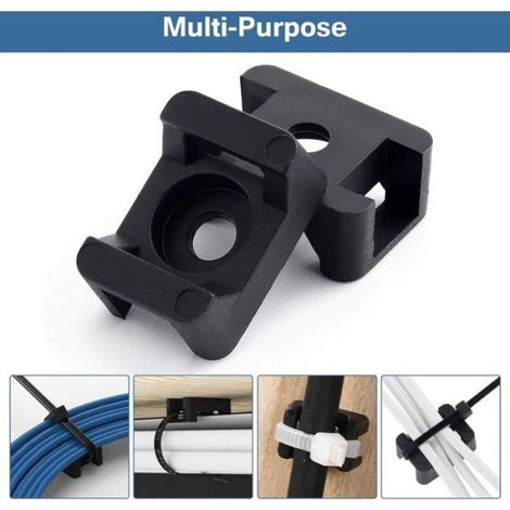 Attache de câble type selle - - 100 pièces - Noir - 23x16 mm - Diamètre trou de vis 5 mm (1/4)